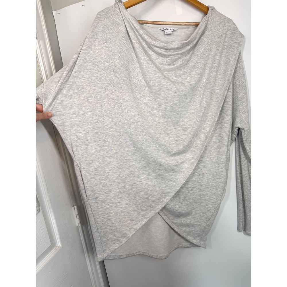 Athleta Purana Wrap Sweatshirt Heather Gray Hooded Thumbhole Pullover Sz M Tunic - Picture 5 of 12